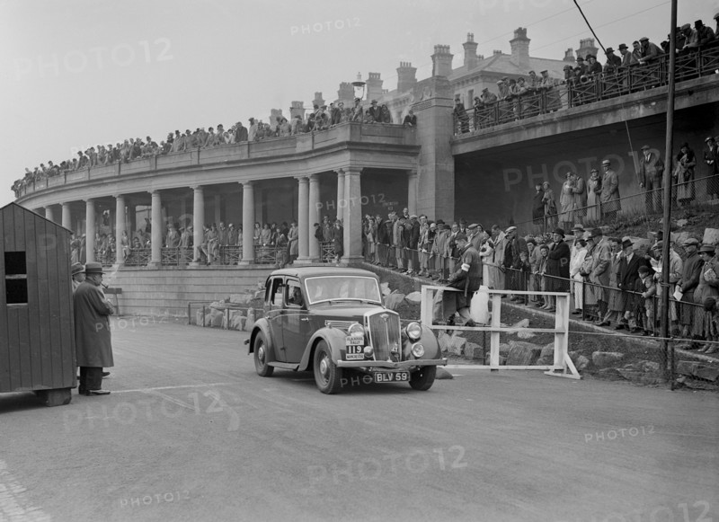 Wolseley of J Malkin competing in the Blackpool Rally, 1936. Artist: Bill Brunell.