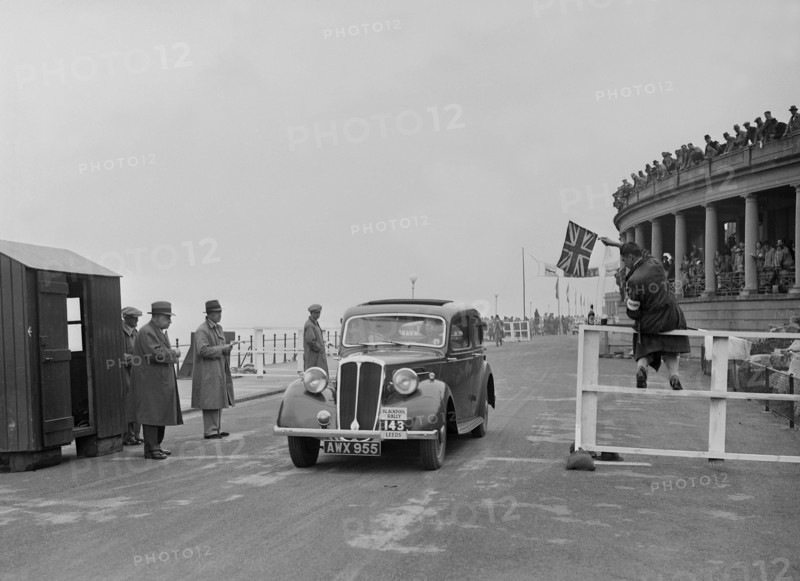 Standard Flying Sixteen of JR Bentley competing in the Blackpool Rally, 1936. Artist: Bill Brunell.