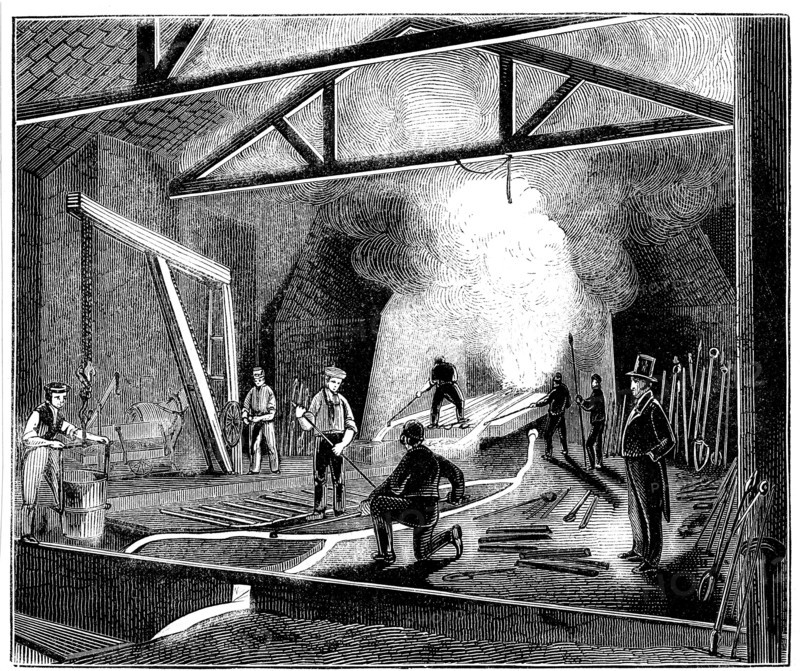 The foundry or cast house, Butterley Ironworks, Derbyshire, 1844. Artist: Unknown