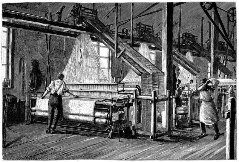 Weaving shed fitted with Jacquard power looms, c1880. Artist: Unknown