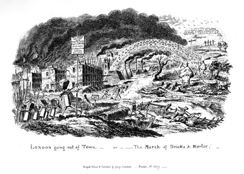 'London going out of Town - or The March of Bricks and Mortar', 1829. Artist: George Cruikshank