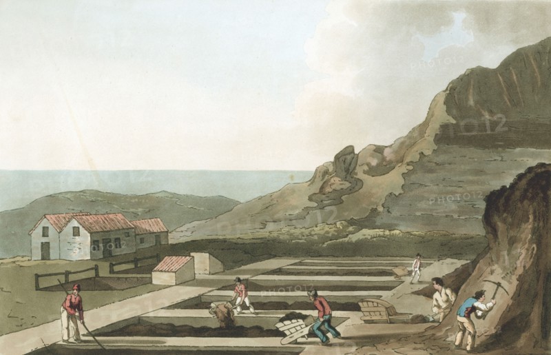 General view of an Alum works in the Whitby area, Yorkshire, 1814. Artist: Havell & Son