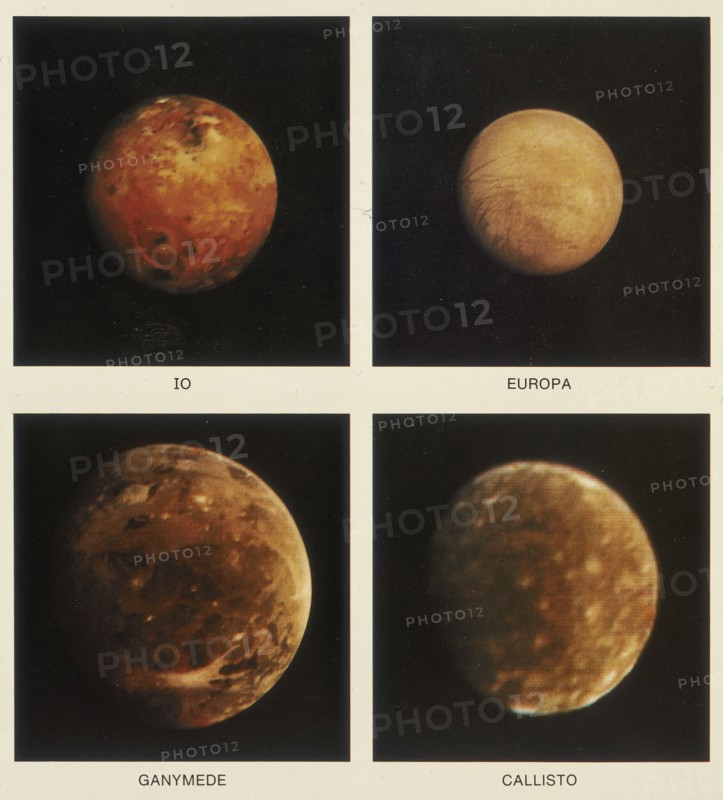 Four moons of Jupiter. Io, Europa, Ganymede and Callisto, 1979. Artist: Unknown