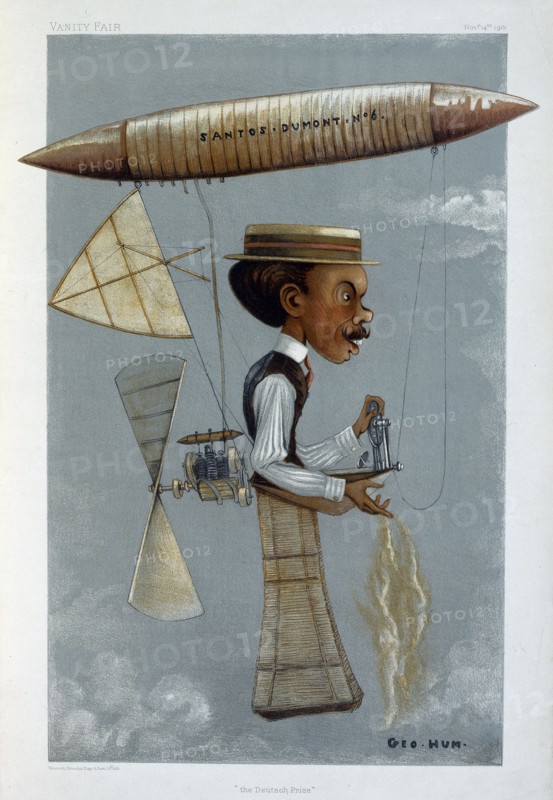 Alberto Santos-Dumont and his airship, 1901. Artist: George Hum