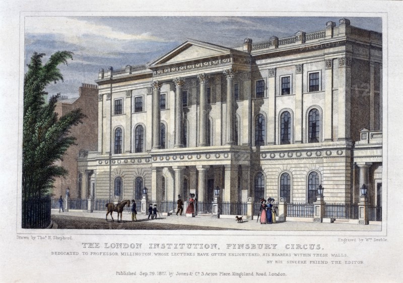 'The London Institution, Finsbury Circus', London, 1827. Artist: William Deeble