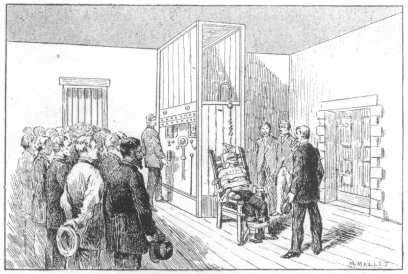 Execution of Kemmler, the first man to die in the electric chair, USA, 6 August 1890. Artist: Unknown