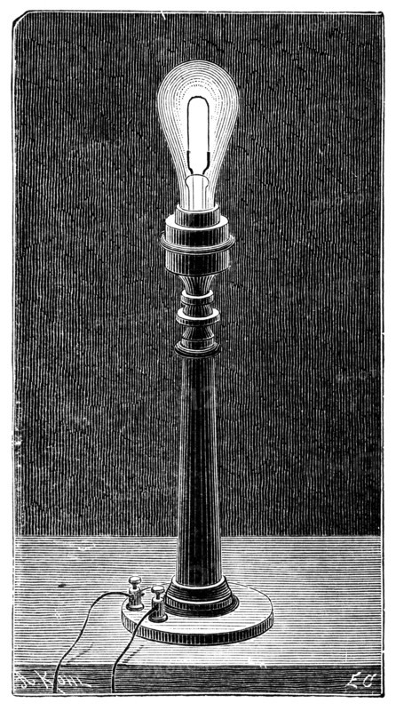Edison's incandescent light globe in a table lamp fitting, 1891. Artist: Unknown