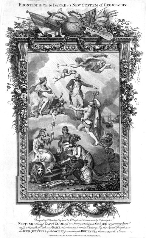 Neptune raising James Cook to immortality and fame, late 18th century. Artist: Unknown