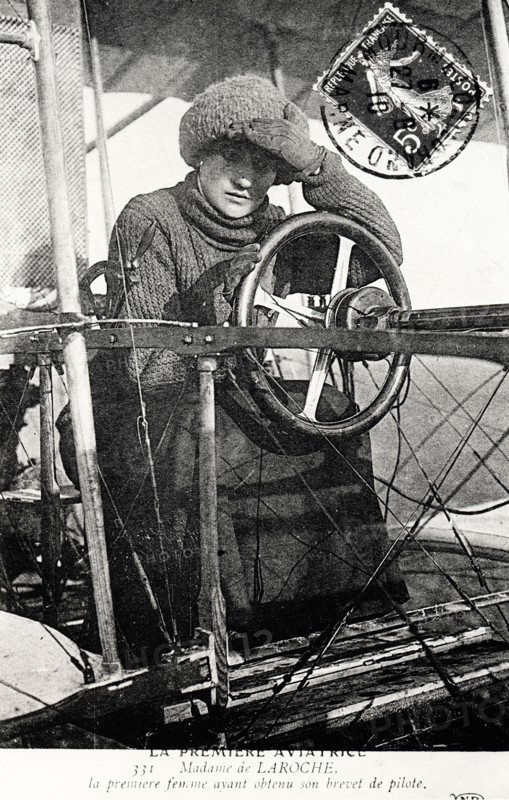 Baroness Raymonde Delaroche, French aviator, 1909. Artist: Unknown
