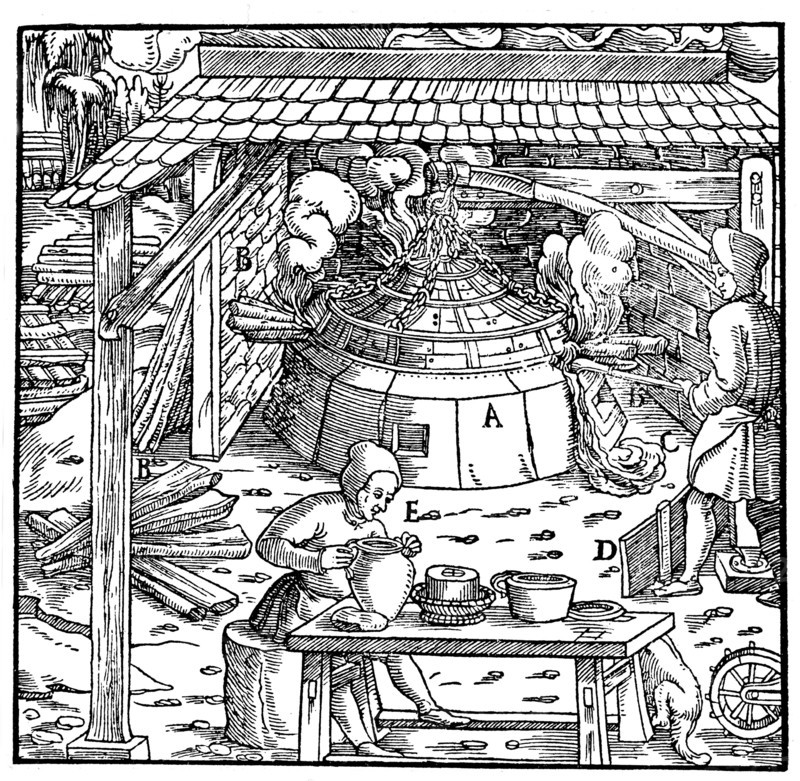 Separating lead from silver or gold in a cupellation furnace, 1556. Artist: Unknown