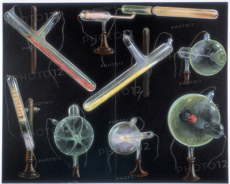 Various substances fluorescing in vacuum tubes of different shapes, 1903. Artist: Unknown