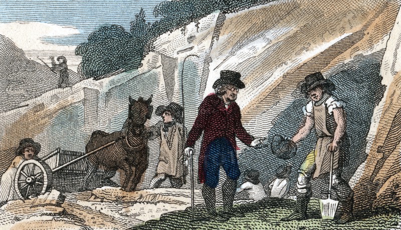 Fossil hunting in Cherry Hinton chalk pit, Cambridgeshire, 1822. Artist: Unknown