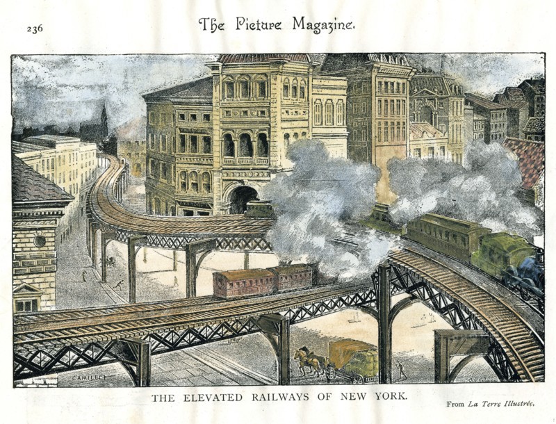 Elevated Railway in New York, from The Picture Magazine, c19th century. Artist: Unknown