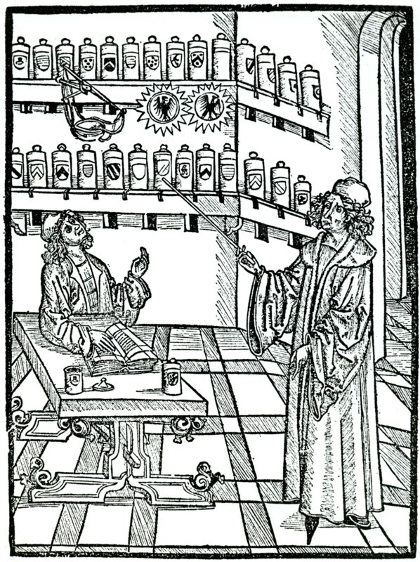 The apothecary's shop, Strasbourg, 1483.  Artist: Johannis De Cuba
