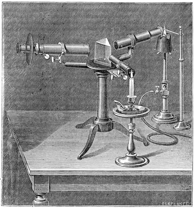 Spectroscopic apparatus used by Robert Wilhelm Bunsen and Gustav Robert Kirchhoff, c1895. Artist: Unknown