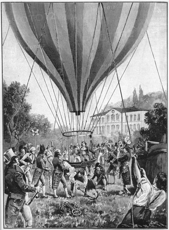 Joseph Louis Gay-Lussac making a balloon ascent from Paris, 14 September 1804 (1910). Artist: Unknown