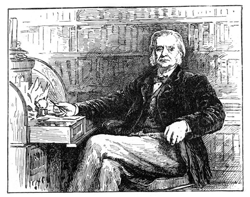 Thomas Henry Huxley, British biologist, at his desk, c1880. Artist: Unknown