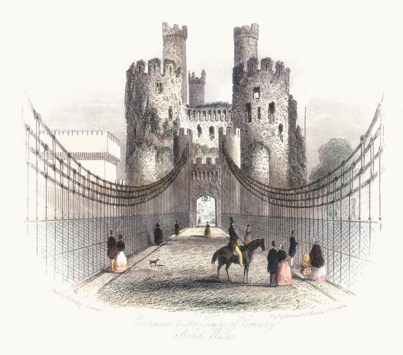 Suspension bridge over the Conwy estuary, Wales, c1840. Artist: Newman & Co
