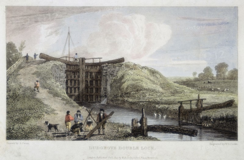Dudgrove double lock above Lechlade, Thames and Severn Canal, 1814. Artist: William Bernard Cooke