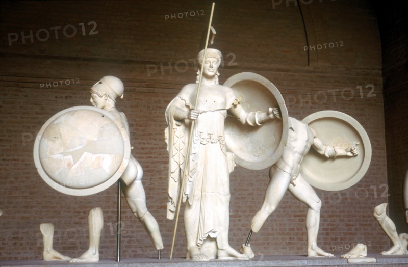Reconstruction of part of the West Pediment of the Temple of Aphaia, Aegina, Greece, c500 - 480 BC. Artist: Unknown
