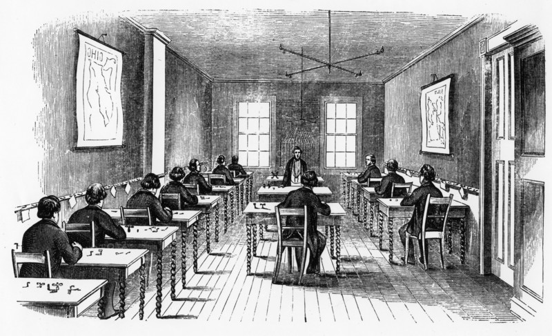 Morse telegraph operating room, Cincinnati, Ohio, USA, 1859. Creator: Unknown.