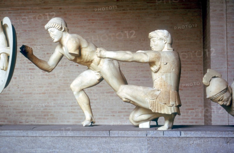Reconstruction of part of the East Pediment of Temple of Aphaia, Aegina, Greece, c500-c480 BC. Artist: Unknown