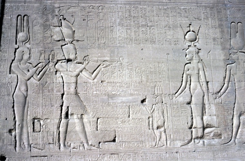Relief of Cleopatra and Caesarion, Temple of Hathor, Dendera, Egypt, c125 BC-c60 AD. Artist: Unknown