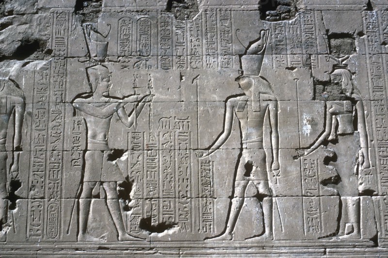 Relief of the Pharaoh before Horus, Temple of Horus, Edfu, Egypt, Ptolemaic Period, c251 BC-c246 BC. Artist: Unknown