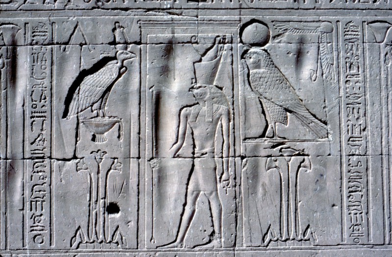 Relief of Horus (falcon-headed god), Temple of Horus, Edfu, Egypt, c251 BC - c246 BC. Artist: Unknown