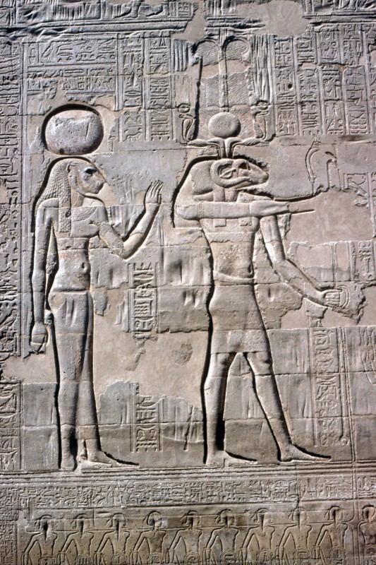 Detail of a relief of Sekhmet and Knum, Temple of Khnum, Ptolemaic & Roman Periods. Artist: Unknown