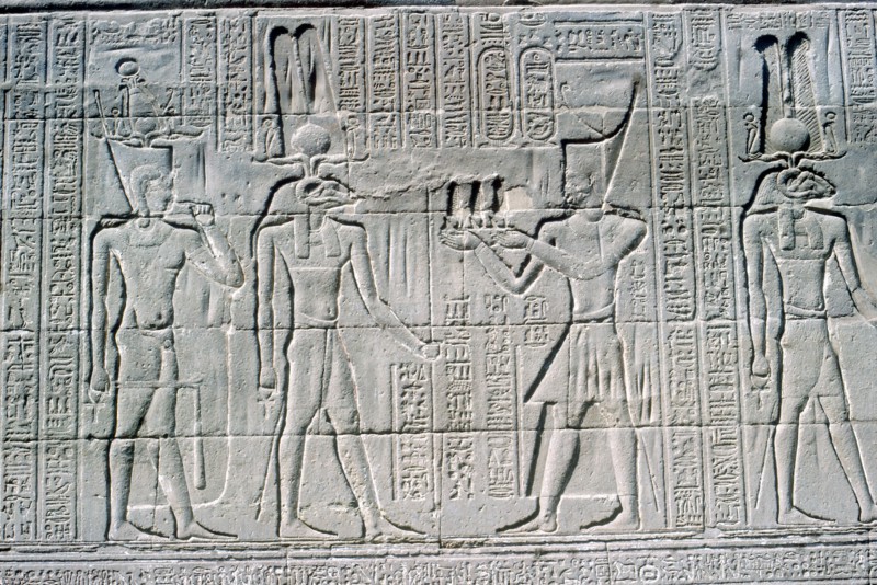 Relief of the Pharaoh before Knum, Temple of Khnum, Ptolemaic & Roman Periods. Artist: Unknown