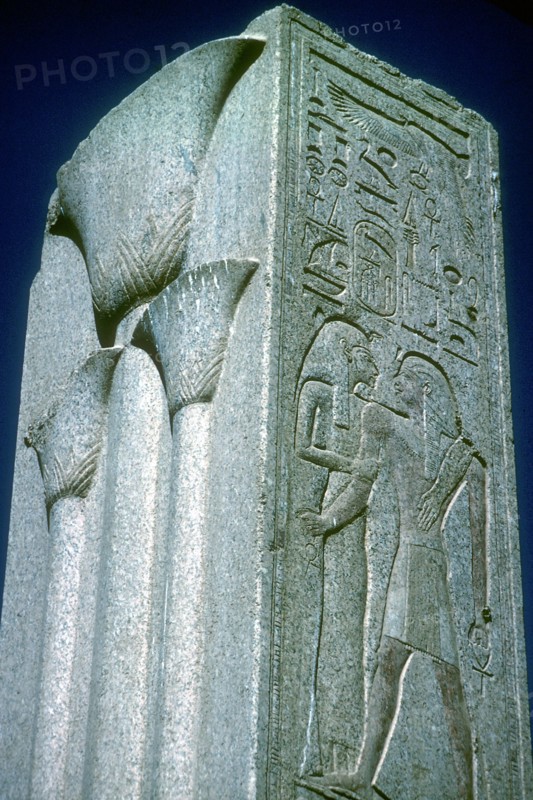 Pillar with Papyrus motif (symbol of Lower Egypt), Temple of Amun, Karnak, Egypt. Artist: Unknown