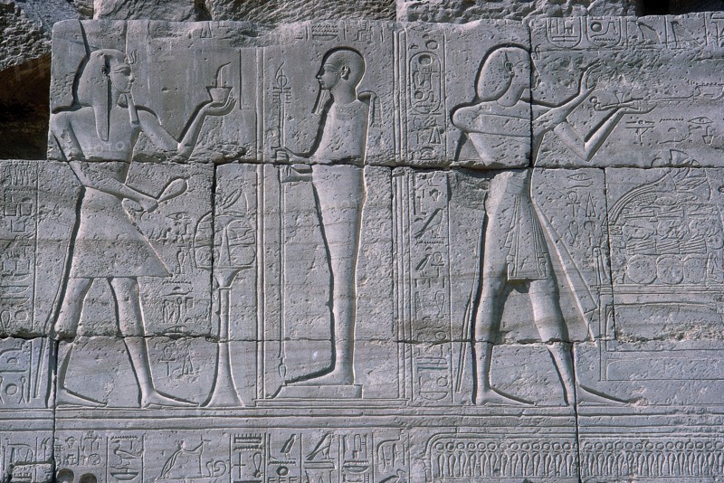 Relief showing Rameses II before Ptah, The Ramesseum, Temple of Rameses II, Luxor, Egypt, c1250 BC. Artist: Unknown