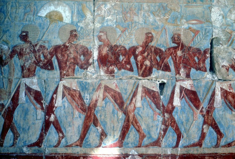 Wall painting:returning from the expedition, Temple of Queen Hatshepsut, Luxor, Egypt, c1470 BC. Artist: Unknown