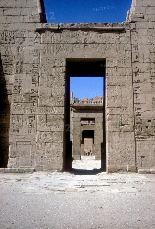 View through the Pylons, Mortuary Temple of Rameses III, Medinat Habu, Luxor, c12th century BC. Artist: Unknown