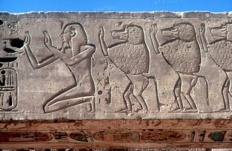Relief of Rameses III and sacred baboons, Mortuary Temple, Medinat Habu, Egypt, c12th century BC. Artist: Unknown