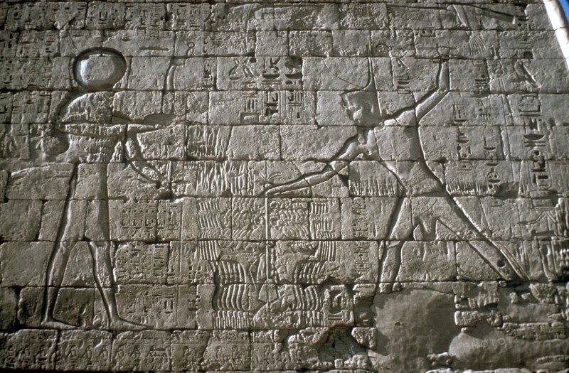 Rameses III smiting his enemies before Amun-Ra, Mortuary Temple, Medinat Habu, Egypt, c12th cen BC. Artist: Unknown