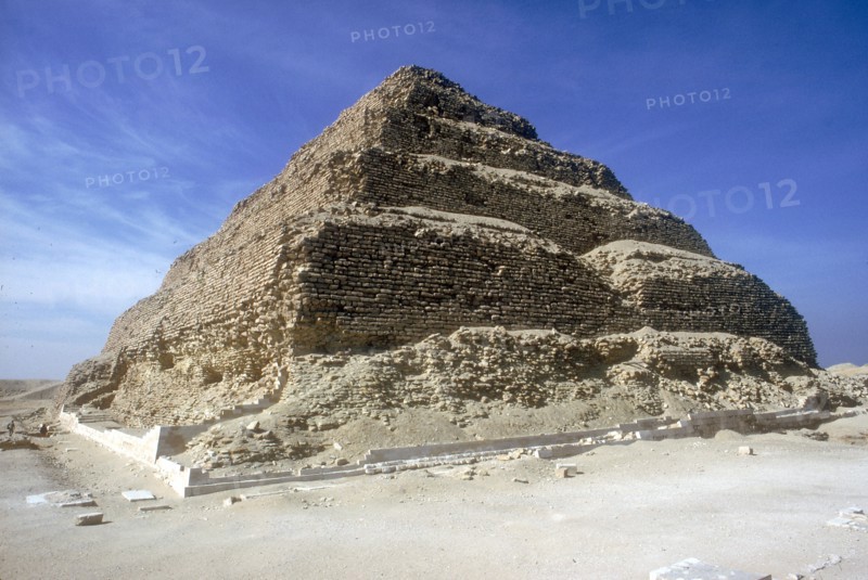 Looking up from the foot of Step Pyramid of King Djoser (Zozer), Saqqara, Egypt, c2600 BC. Artist: Imhotep