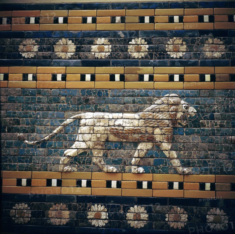 Brick relief of a lion on the walls of the Sacred Way leading to the Ishtar Gate, Babylon, c580 BC. Artist: Unknown