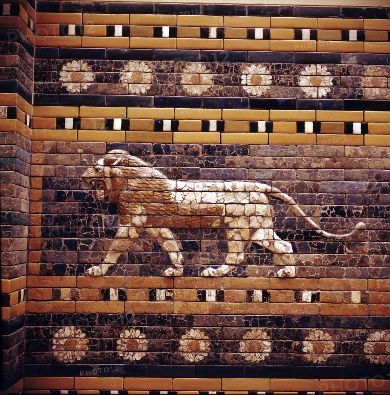 Brick relief of a lion on the walls of the Sacred Way leading to the Ishtar Gate, Babylon, c580 BC. Artist: Unknown