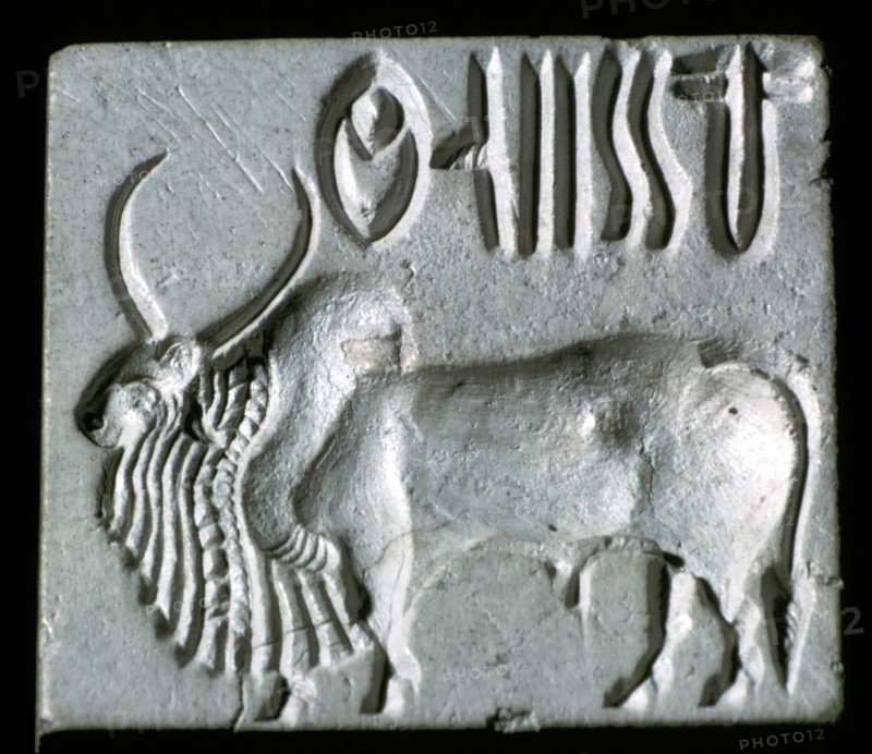 Steatite seal with humped bull, Indus Valley, Mohenjo-Daro, 2500 - 2000 BC. Artist: Unknown