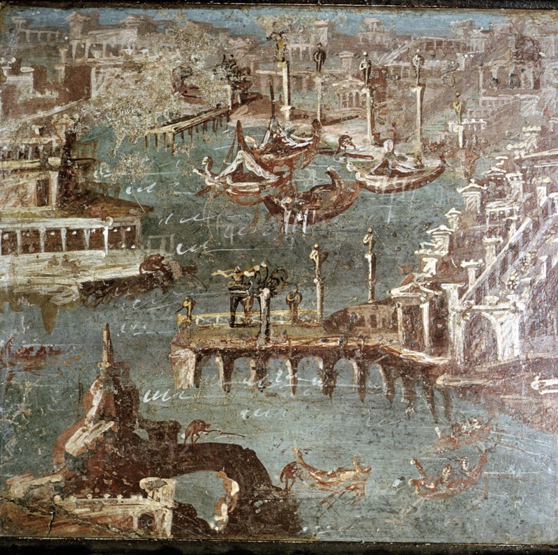Roman wallpainting of  a harbour scene, Stabiae, near Pompeii, Italy. Creator: Unknown.