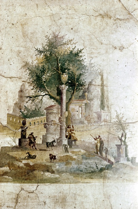 Roman wallpainting of a mythical landscape, Villa of Agrippa Posthumus, near Pompeii, Italy. Artist: Unknown