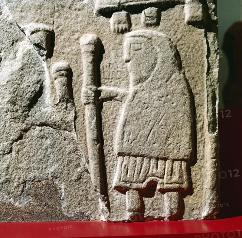 A Pict with hooded cloak & Pictish trousers, St.Vigeans, Scotland, c8th - 9th century. Artist: Unknown