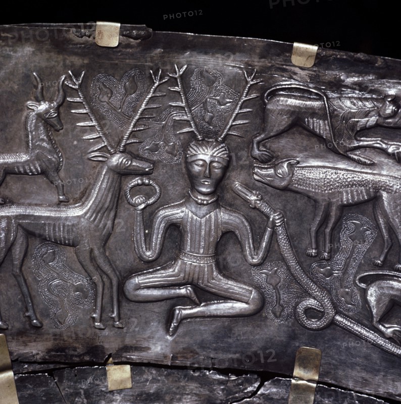 Gundestrup Cauldron, showing Celtic horned god Cernunnos with torc, Denmark, c100 BC. Artist: Unknown