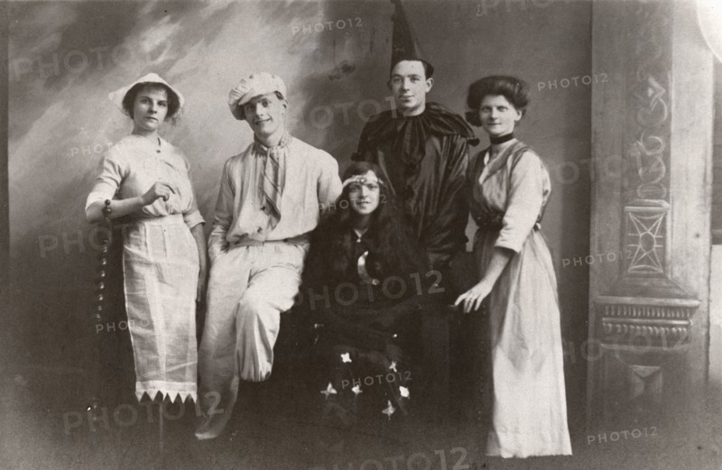 Five costumed figures, 1913. Artist: Unknown