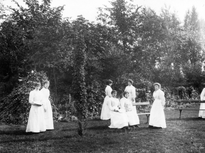 Girls on the Social Block lawn, York,Yorkshire, 1907. Artist: Unknown
