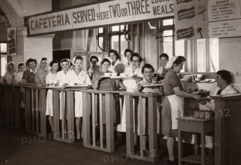 Rowntree cafeteria service, 1946. Artist: Unknown