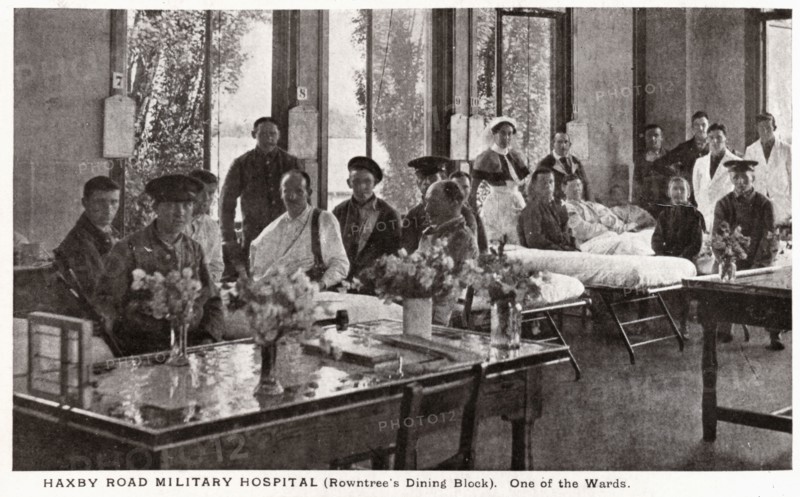 Postcard of wounded soldiers and medical staff in Haxby Road Military hospital, c.1914-c.1918. Artist: Unknown