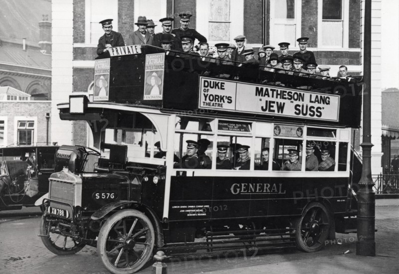 The Rowntree Brass Band on a motor bus in London, after 1904. Artist: Unknown